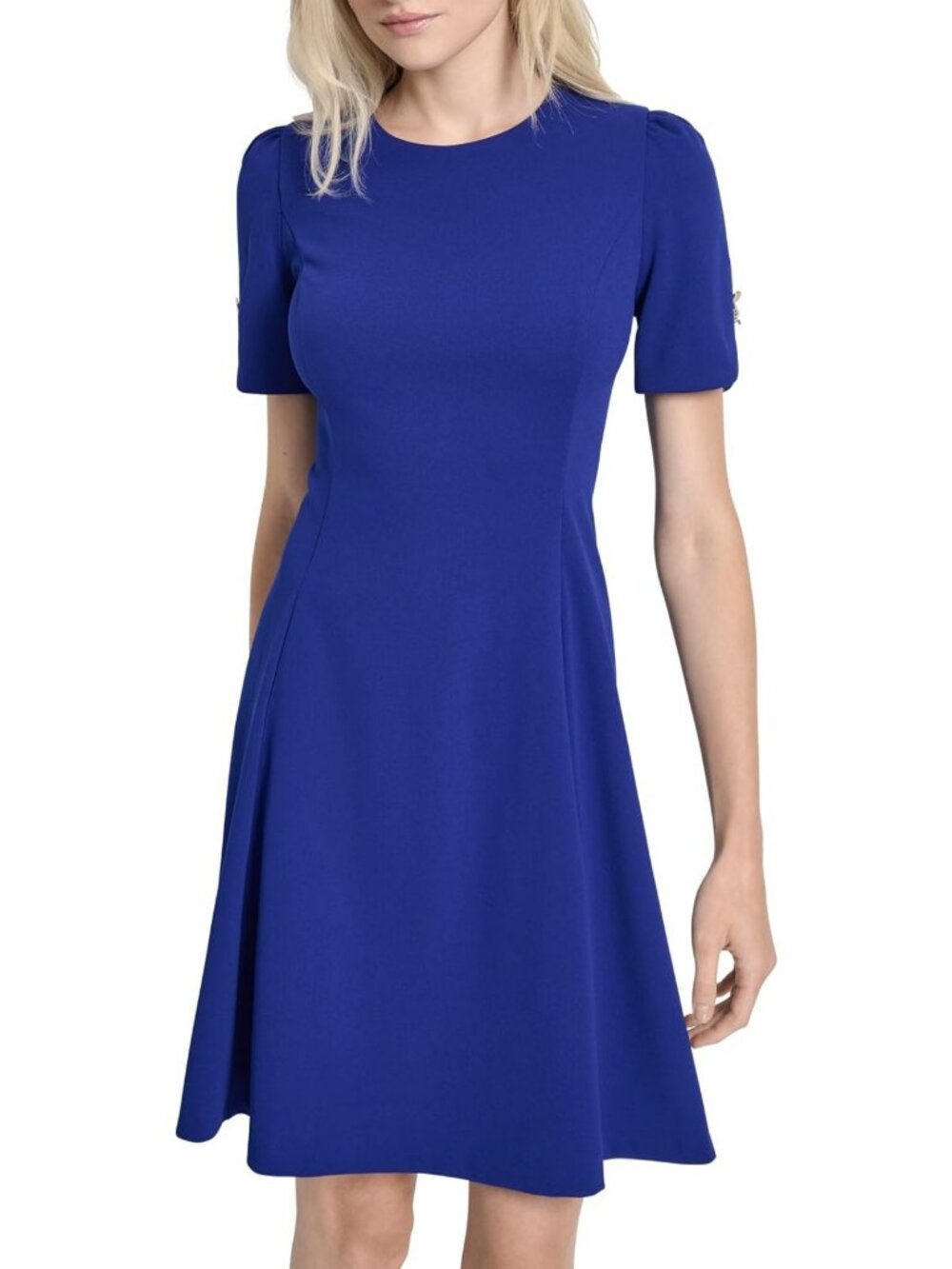 Chic Women's Button Short Sleeve Fit and Flare Dress - Perfect for Any Occasion